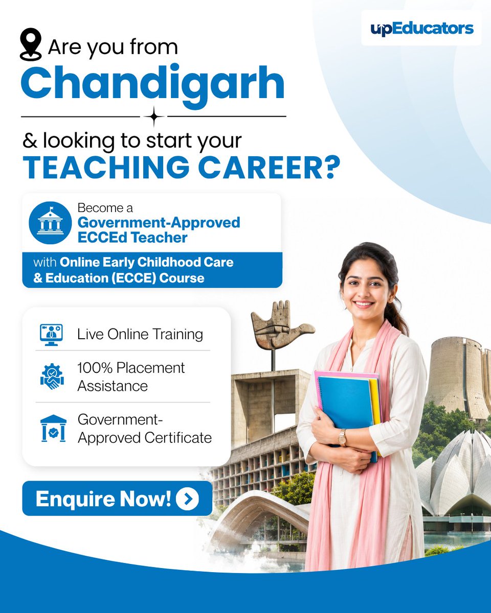 upEducators's tweet photo. 📚 Join Chandigarh’s Top 3 ECCE (Early Childhood Care &amp; Education) Teacher Training Platforms in 2026 🌟

#upEducators #ECCE #ECCECourse #EarlyChildhoodEducation #TeacherTraining #ECCETraining #NurseryTeacherTraining https://t.co/vdROsaqepA