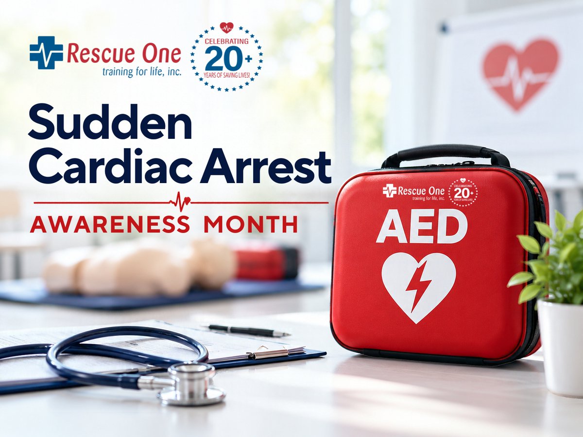RescueOneTrng's tweet photo. October is Sudden Cardiac Arrest Awareness Month. 

Do you know what to do if someone suddenly collapses?

Learn the signs, why CPR and AED access matter, and how to be better prepared before EMS arrives.

Read more: https://t.co/25HGEVme7l

#SuddenCardiacArrest #CPR #AED #SuddenCardiacArrestAwarenessMonth #RescueOneTrainingForLifeInc
