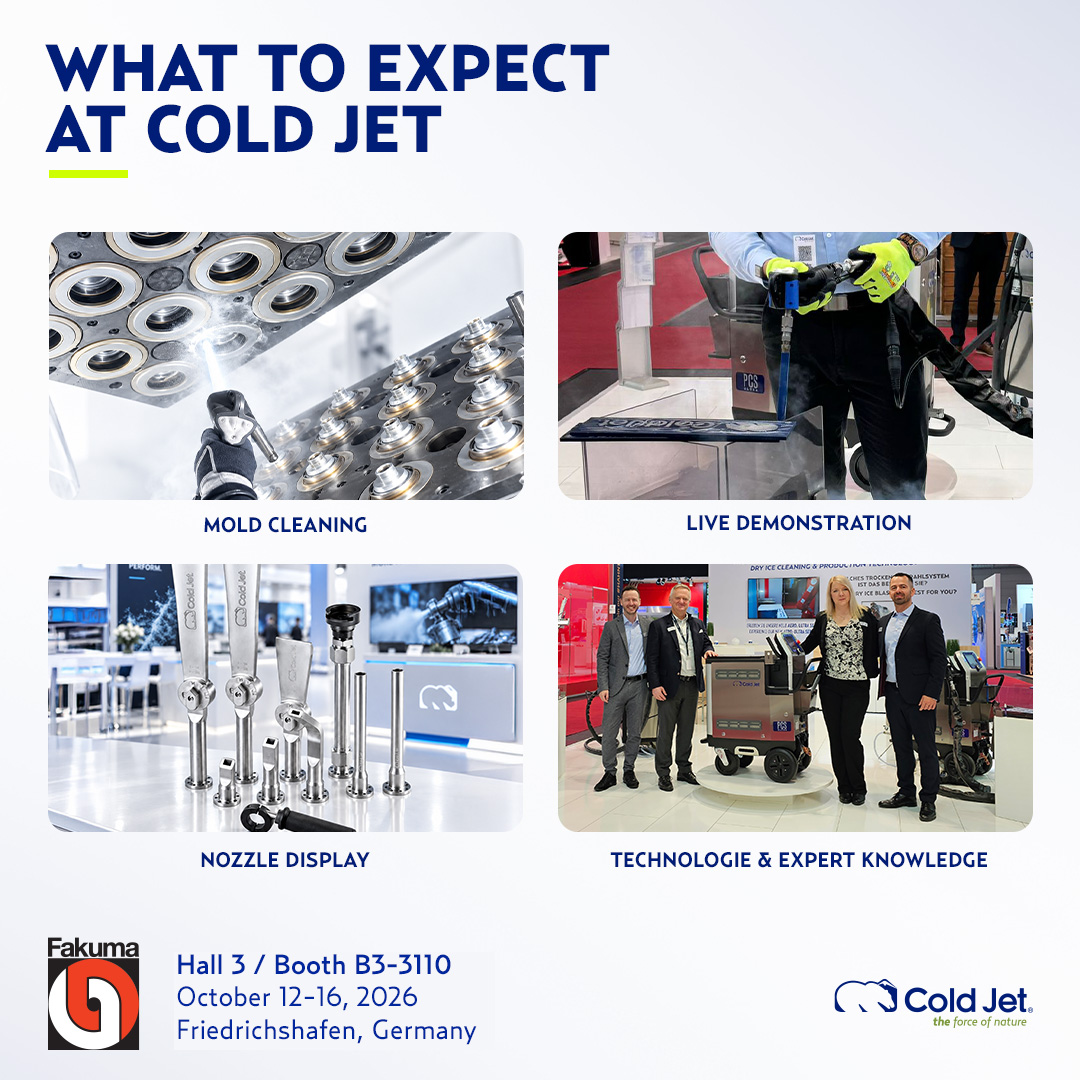 coldjet's tweet photo. From October 12–16, 2026, we’ll be at Fakuma in Friedrichshafen, Germany, showing you how dry ice blasting can be used in the plastics industry – from mold and tooling cleaning to deflashing and automated cleaning solutions. See you at Fakuma 2026! ❄️ https://t.co/trepoSTf0W