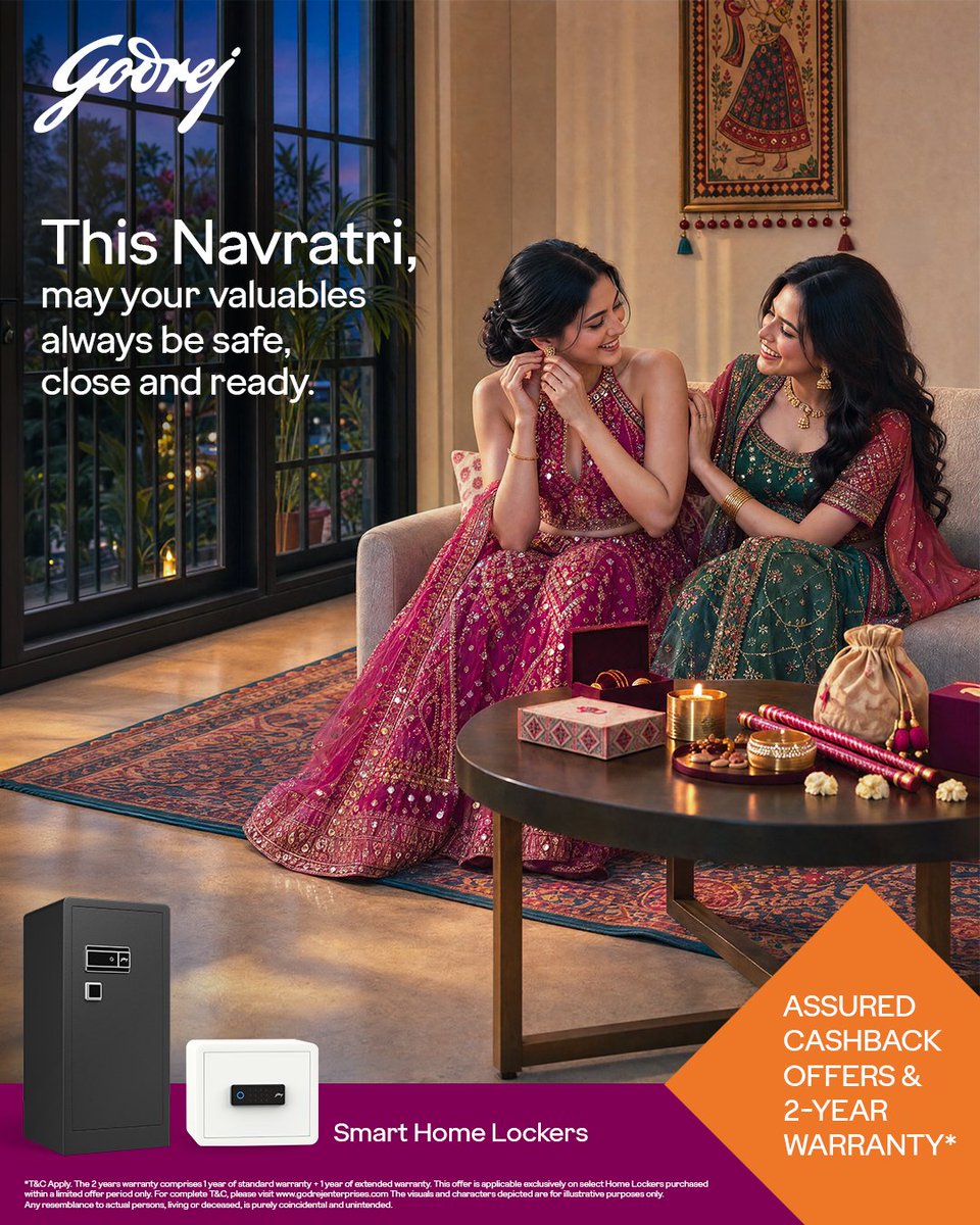godrejsecure's tweet photo. From getting ready for dandiya nights to enjoying every festive moment, keep your festive favourites protected and easy to access with smart security.
Wishing you a bright and beautiful festive season! 
*Get assured cashback offers.

*T&amp;C apply
#Godrej 
#MegaSecurityFestival https://t.co/Dfg2JREVCW