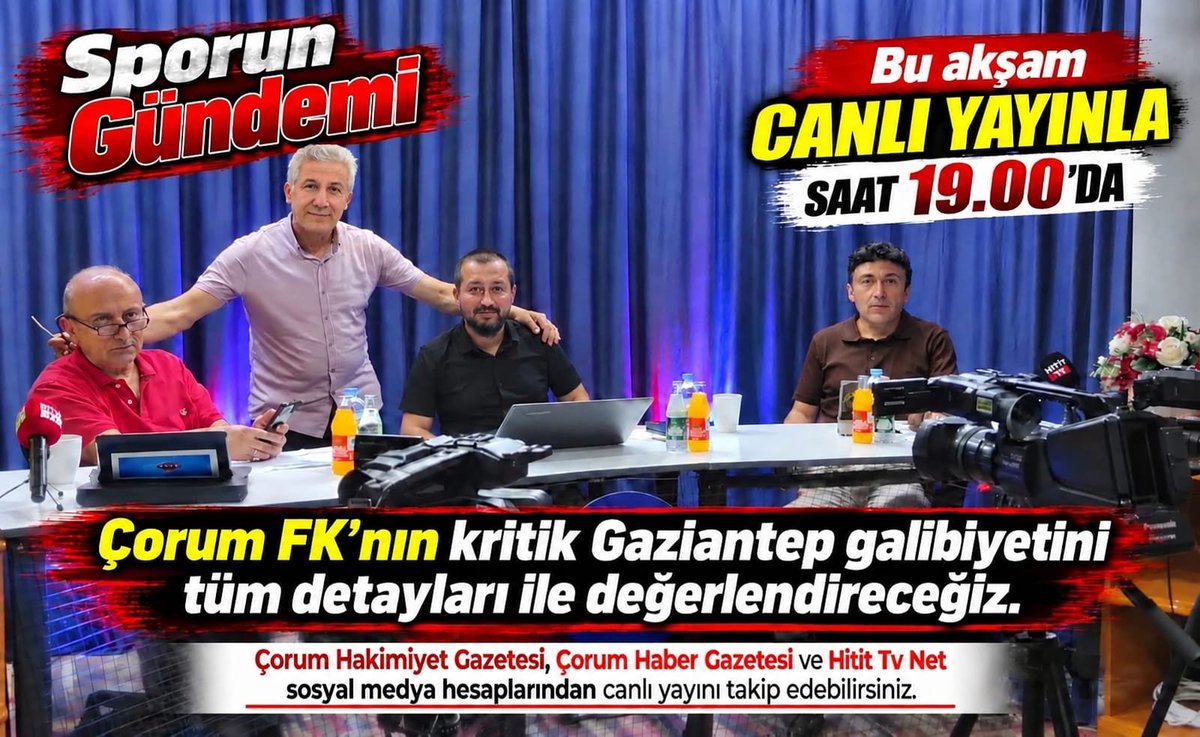 HitittvNet's tweet photo. https://t.co/8XzvjdSJTE

ÇORUM'DA SPORUN GÜNDEMİ
CANLI YAYINDA EKRANLARDA 
Bu akşam saat 19:00 da 
Sosyal medya üzerinden paylaşımda 

@corumfk  @savasbalcik  @hakimiyet19 
@corumhaber19  @HitittvNet https://t.co/cVrMGEu5rm