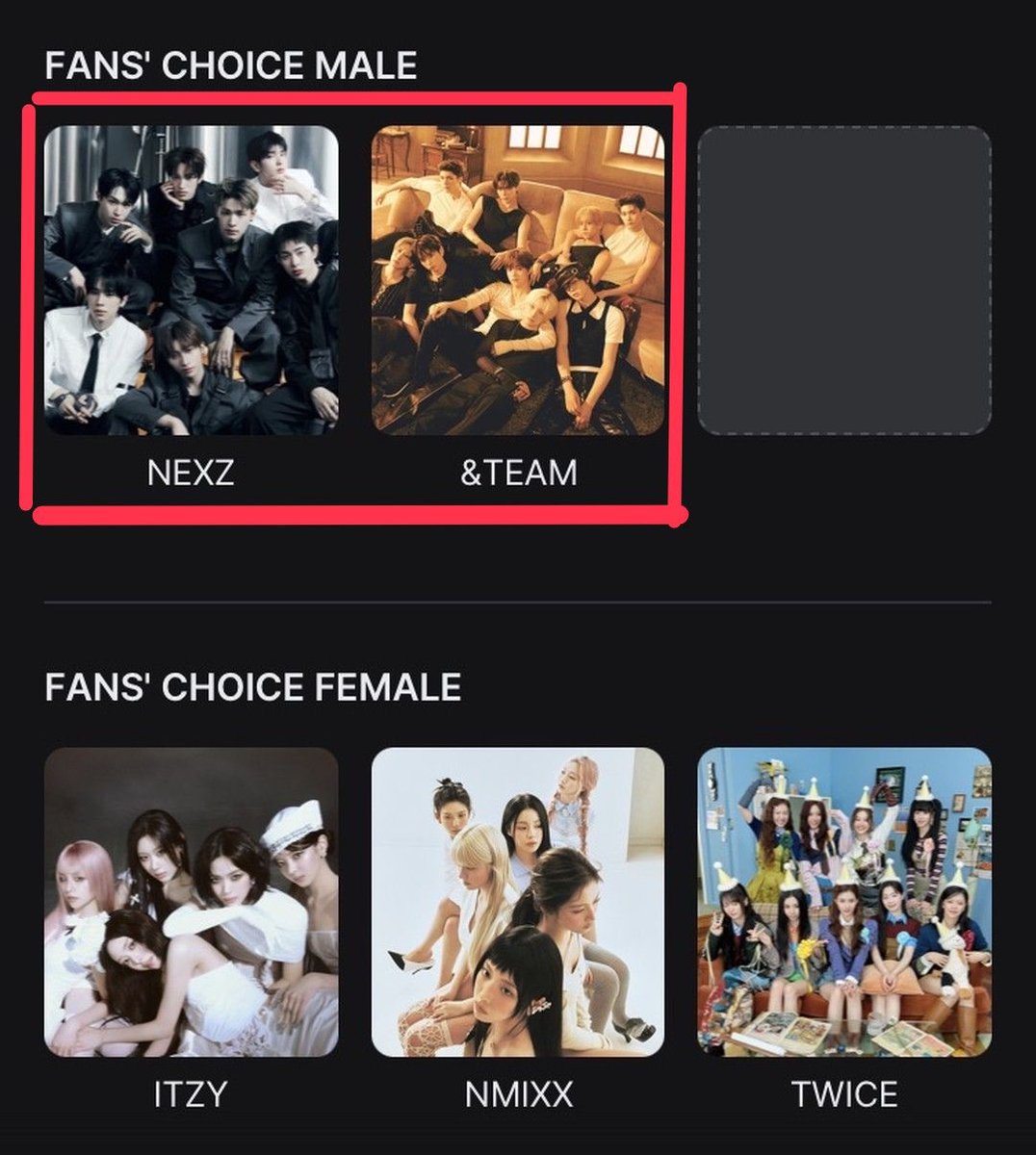 NEXZ_JP_VOTE's tweet photo. 📢2026MAMA [FANS' CHOICE MALE]1次投票
Mnet+アプリ投票先のご案内🚨

1次投票🗳️
🗓️本日10/12(日)〜10/22(木)23:59KST

📱アプリ: Mnet+
🔗https://t.co/AAm6vhQA12
⇒期間中、毎日1アカウント1回投票可✨️
🗳️男性グループ3組+女性グループ3組選択可 (男性/女性 最低1組以上選択で投票完了)

✴️男性グループは
［NEXZ と &TEAMさんの 2組］
+
✴️女性グループは
［お好きなグループ 1〜3組］※例えばJYPファミリー(見本画像もあくまで参考です)
に投票お願いします！

🤝カムバに続きLUNÉさん(@LUNE_JP_vote )とコラボさせて頂くことが決まりました！
この1次投票期間中、毎日NEXZと一緒に投票をお願いします！

📄投票証明は「後日発信のGoogleフォーム」にご提出お願いします！
発信をお待ちください🙏
※呼びかけ等のために投稿する際は、外部不正利用防止のため、ウォーターマーク等の加工(手書き加工の場合ID部分を保護)を推奨

✴️アプリ投票と別枠のX投票についても、後ほど注意点を発信しますので必ずあわせてのご確認お願いします！

🗨️投票コミュニティで既に発信中！
参加者のNEX2Yは詳細をコミュニティでもご確認お願いします！