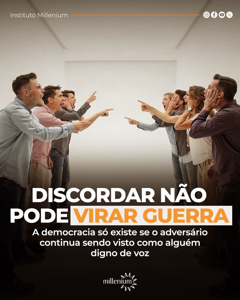 instmillenium's tweet photo. Em tempos de polarização crescente, preservar o dissenso sem transformar adversários em inimigos tornou-se um dos grandes testes da vida democrática. 

Em artigo para o nosso espaço na Exame, Giovanni Justino parte da relação entre Coyote e Papa-Léguas para refletir sobre liberdade de expressão, violência política, universidade e os limites da intolerância, mostrando por que a democracia depende da capacidade de confrontar ideias sem negar dignidade a quem pensa diferente. 

Leia a íntegra: https://t.co/Qte61GMfbm