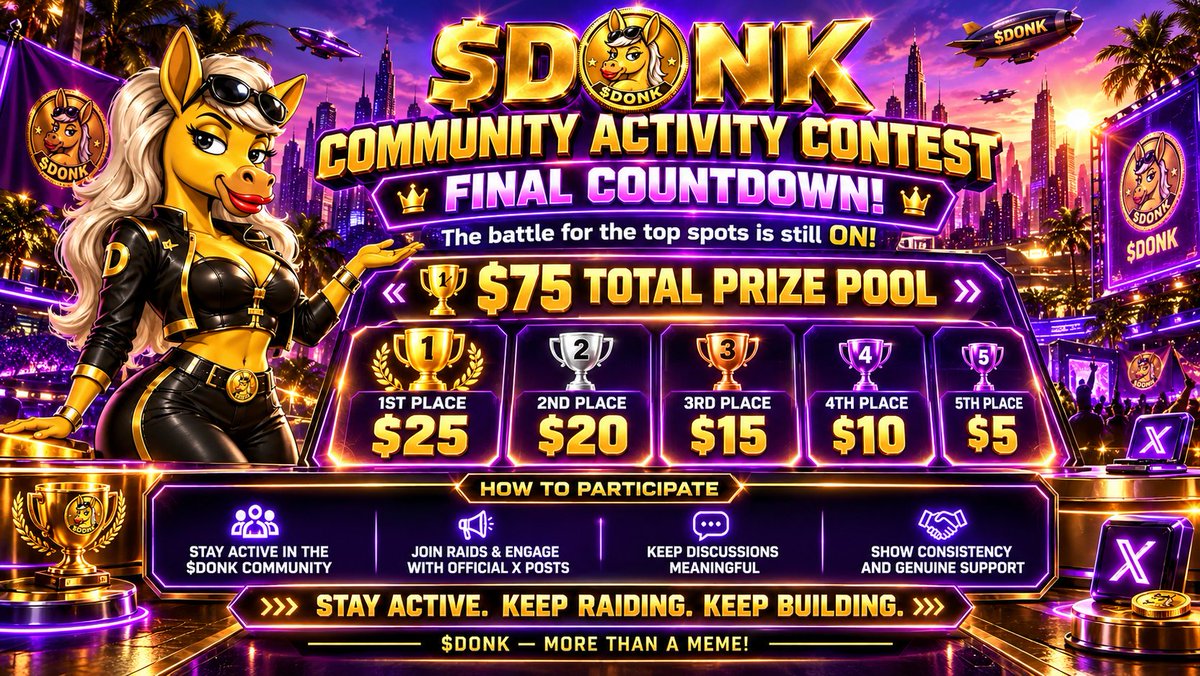 Shenanigansgems's tweet photo. 🐴🔥 $DONK COMMUNITY ACTIVITY CONTEST  FINAL COUNTDOWN! 🔥🐴

The contest is gradually coming to an end, but the battle for the top spots is still ON! 🏆💜

#DONK #Solana #CryptoCommunity #ActivityContest https://t.co/0ROlNgBROV