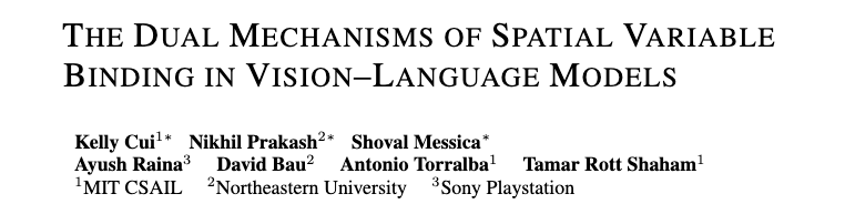 nikhil07prakash's tweet photo. VLMs use pointer-like signals for spatial variable binding. But where does the binding actually happen?

We find a dual mechanism: the vision encoder is the primary source of binding, with the LM backbone playing a secondary role. https://t.co/0aa6z3YgAA