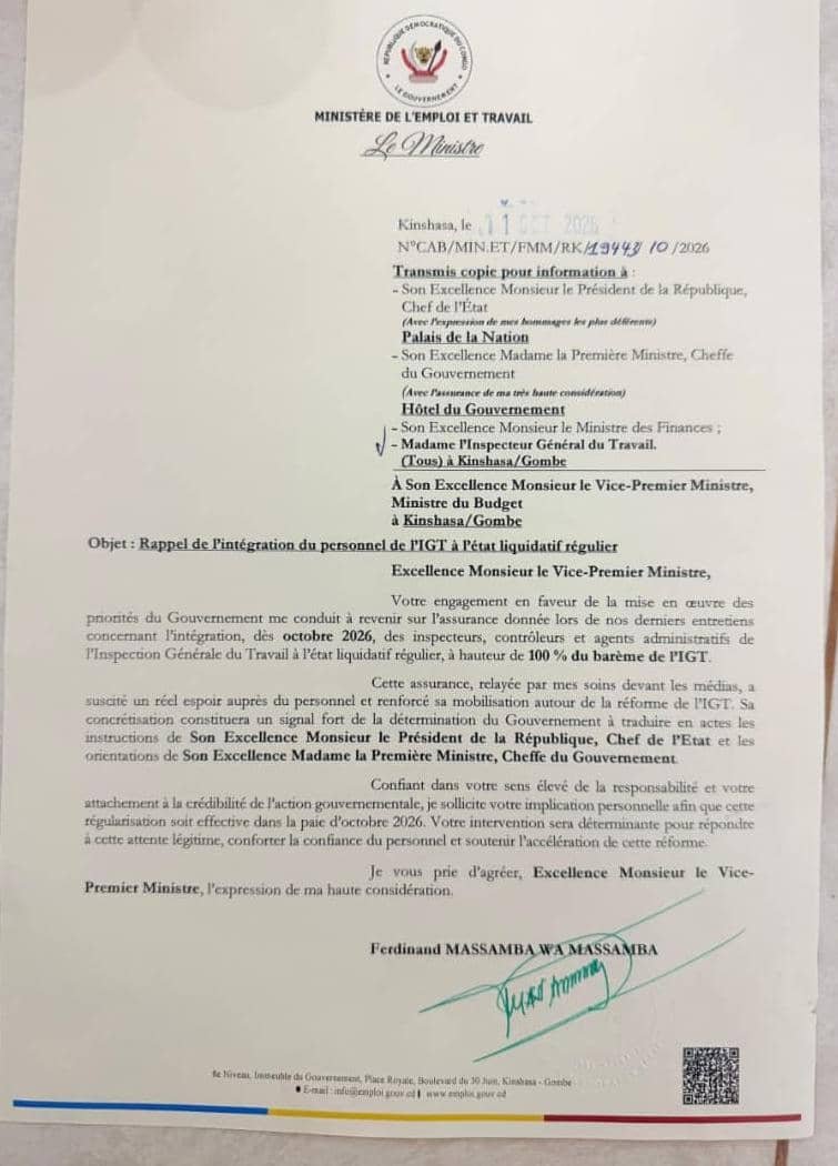 SamBAHAYAlpe's tweet photo. @YvesBuya1 Je vous oppose cette lettre du ministre du Travail à son homologue du budget. Lui était au conseil des ministres https://t.co/tE3kRm01m0