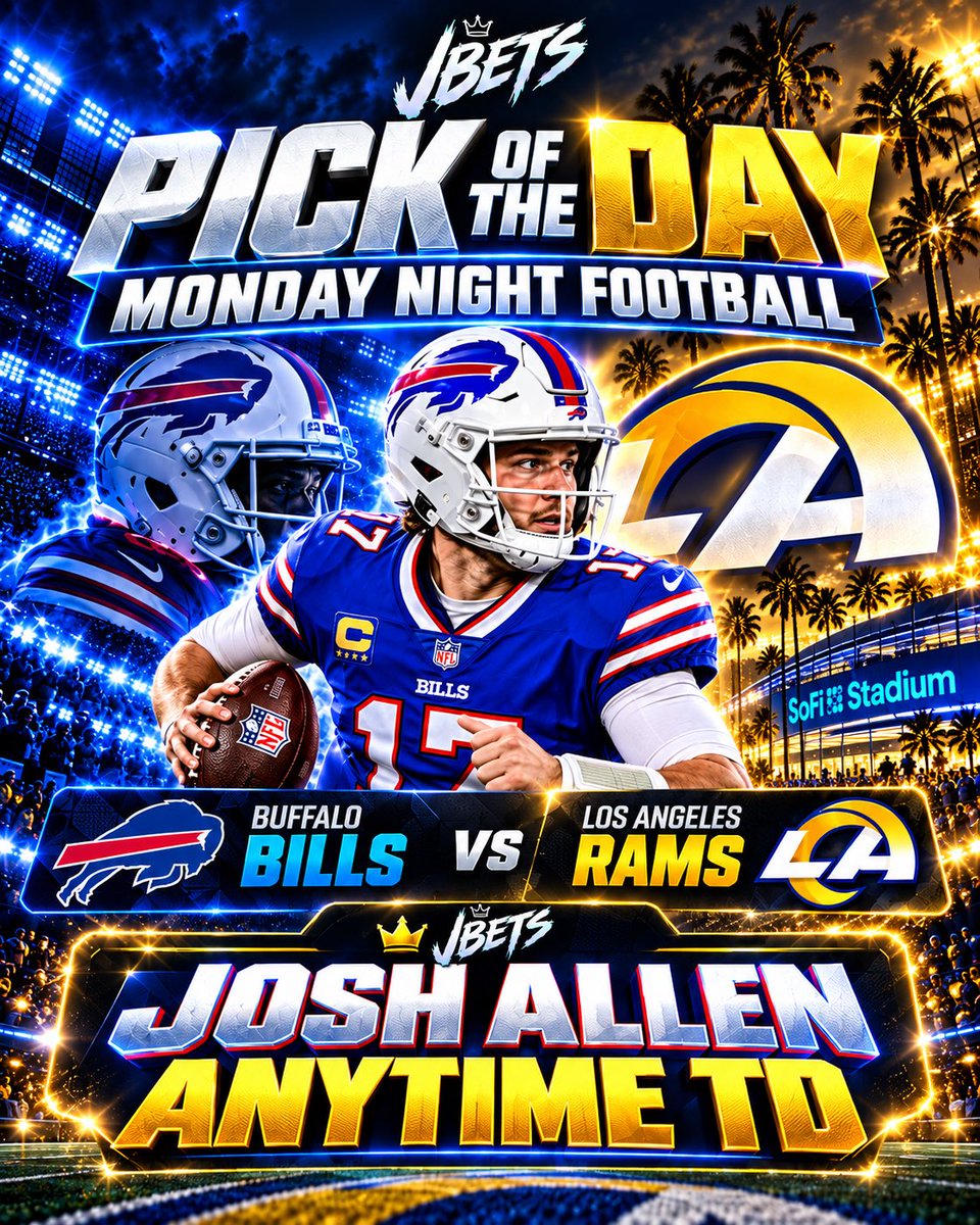 TheJPicks's tweet photo. 🚨 NFL PICK OF THE DAY 🚨

🏈 Josh Allen Anytime TD

Allen has been on a great run lately, finding the end zone in all 4 games this season. 🔥

Riding the hot streak and trusting him to keep it going tonight!

Who’s tailing? 👀

#MNF #NFLPicks https://t.co/Q2AASokfxc
