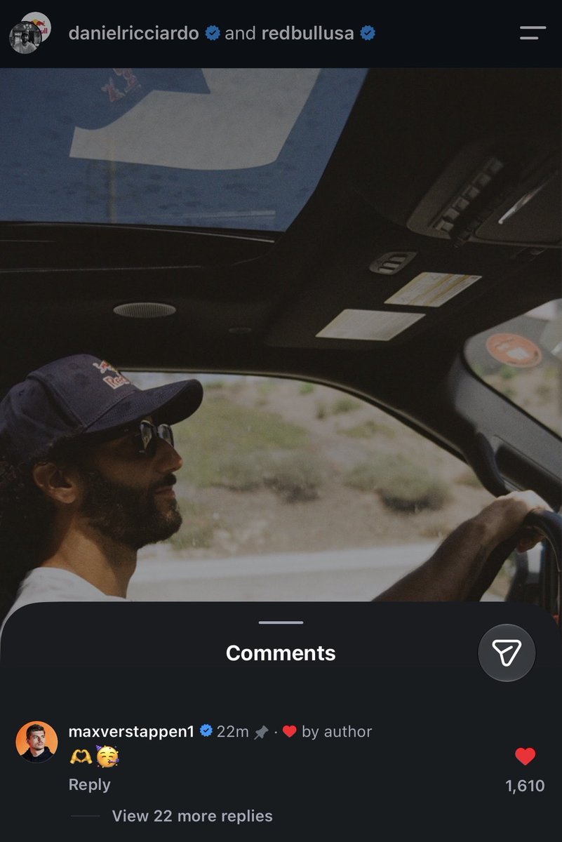 bratcciardo's tweet photo. MAXIEL NATION WAKE UP!!!! MAX COMMENTED ON DANIEL’S COMING BACK TO REDBULL POST!!!😭😭❤️❤️❤️ https://t.co/lrxhwnlovO