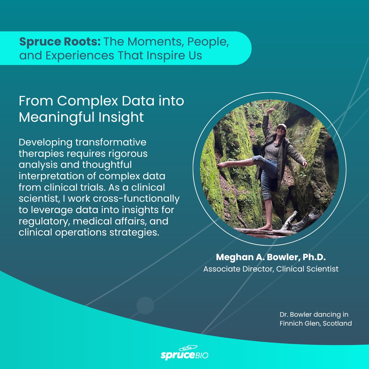 Spruce_Bio's tweet photo. Today’s #SpruceRoots spotlight is Meghan Bowler, PhD. Meghan helps turn complex clinical trial data into insights that support our planned BLA submission for TA-ERT in MPS IIIB and help bring us closer to making a meaningful difference for patients &amp; families affected by MPS IIIB https://t.co/tAmW0b4pww