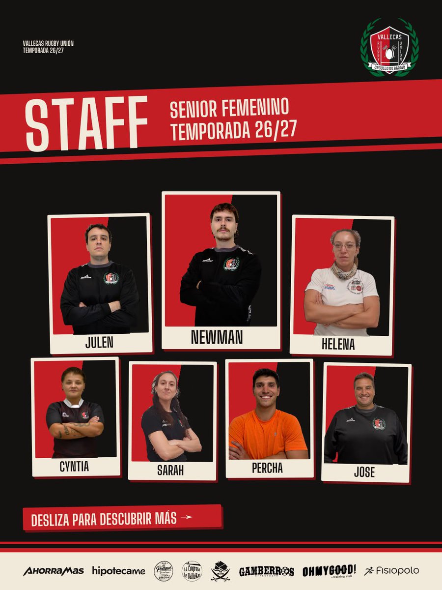 VallecasRU's tweet photo. 🏉 ¡Ya tenemos staff para el Senior Femenino! ❤️🖤
Newman, Julen, Helena, Sarah, Percha, Jose y Cyntia lideran al equipo esta temporada.
Sigue el hilo para conocerlos uno a uno.
Nos vemos en Los Arbolitos.
❤️🖤❤️🖤❤️🖤
#VRU #rugbymadrid #VallecasRugby #OrgulloDeBarrio https://t.co/cBw0VqrhRJ