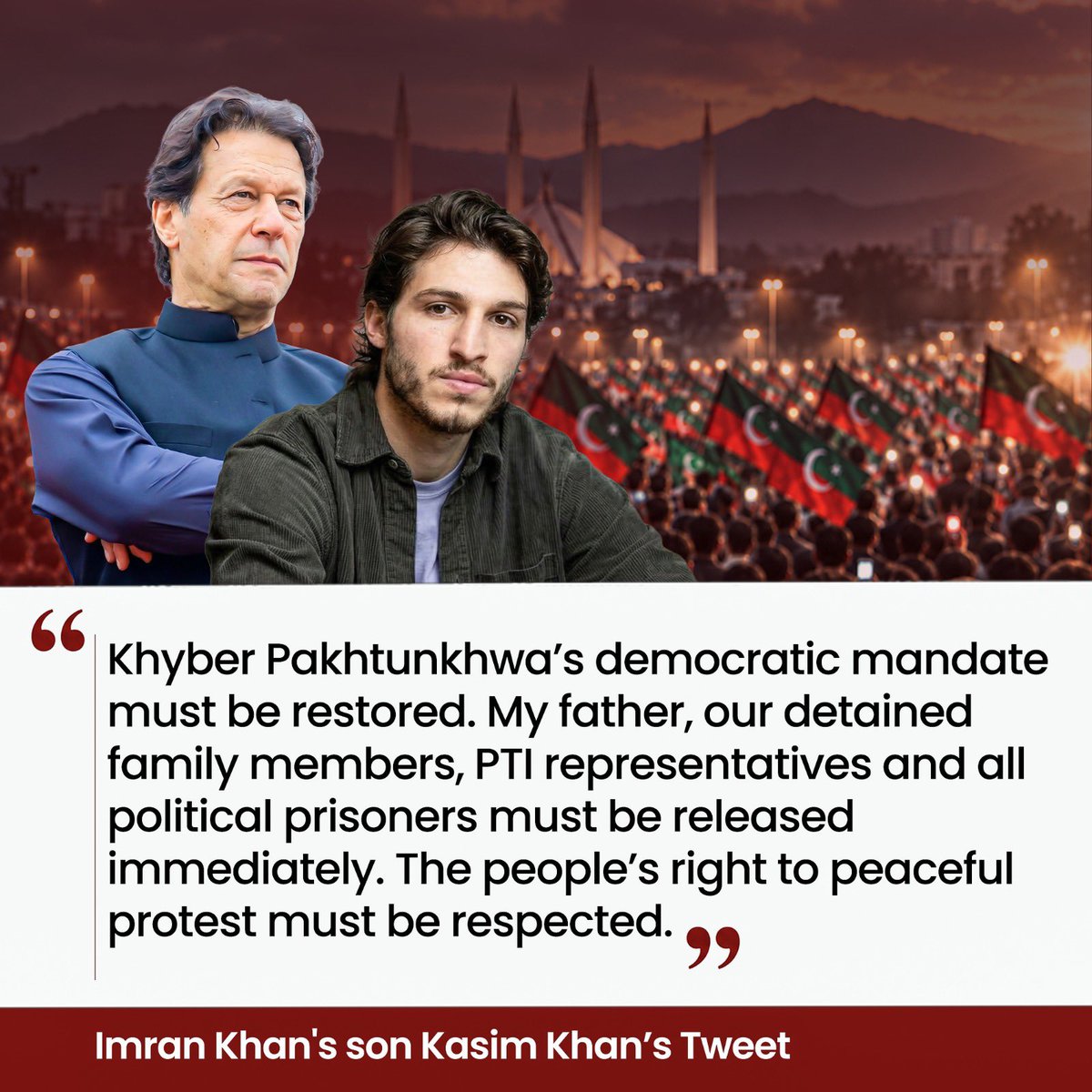 PTIofficial's tweet photo. Pakistan belongs to its people, not its military. @Kasim_Khan_1999 

#آئین_شکن_راج_نہیں_چلے_گا https://t.co/GA2buwL2fn