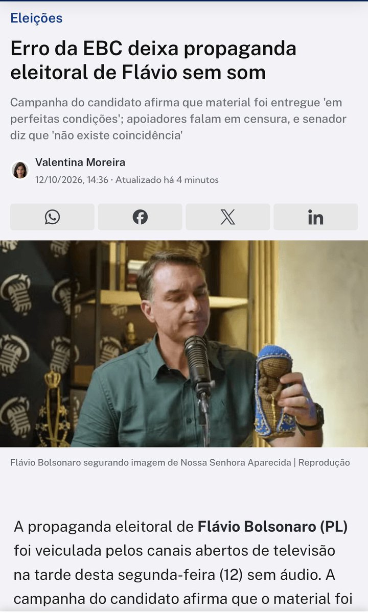 leandroruschel's tweet photo. "Erro" das pesquisas sempre a favor do PT.

"Erro" da EBC, órgão do regime, que deixou propaganda de Flávio sem som...

Apenas "erros". https://t.co/6ImAjBTmi8