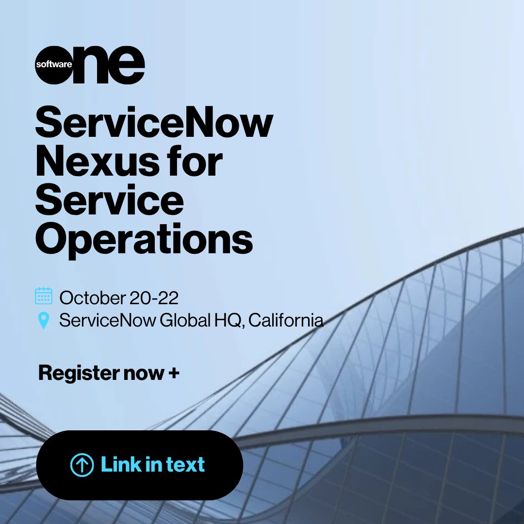 SoftwareOne_NA's tweet photo. What does the future of service operations look like? Join SoftwareOne at @ServiceNow Nexus to explore AI-driven IT. Learn more: https://t.co/nIO7kfhwXZ #ServiceNow #ITOperations #AIOps #ITSM https://t.co/VZQ4Ym8sYH