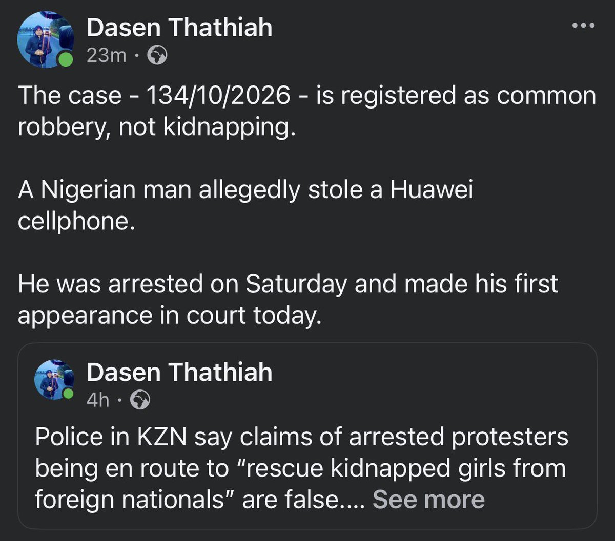 JacintaNgobese's tweet photo. Guys please share this as much as you possibly can…

On Friday I got this video from Wandile, I’ve even attached the screenshot of the day I got from my WhatsApp… And the very next morning he was arrested! The police were refusing to open a case until he called my husband who advised them to take down the names of the officers if they refuse to open a case!

Now suddenly when the case shows up it’s apparently of stealing a phone and the worst part is that we are not even sure if these girls are okay or not because on Saturday the guys were going to that building to help them and others that the other girls had said were kidnapped at that flat‼️‼️