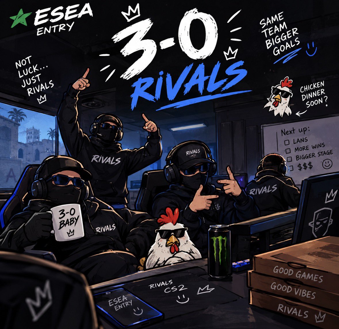 RIVALS_CS2's tweet photo. 3-0 IN ESEA ENTRY 😈🔥

The lobby is starting to look like a comedy show… and RIVALS are the main characters. 💀🎯

WHO’S NEXT? 👀

#RIVALS #ESEA https://t.co/lORq5rI5FA