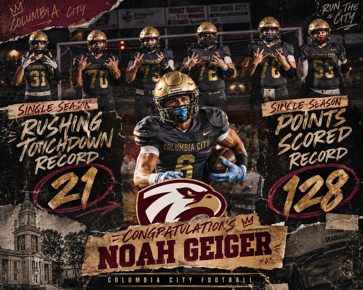 CCE_Football's tweet photo. Congrats @NoahGeigercc6 on breaking single season points scored and rushing touchdowns record!  Congrats also to the OLine paving the way to get it done!  #EMAE https://t.co/sMSk9ztUn4