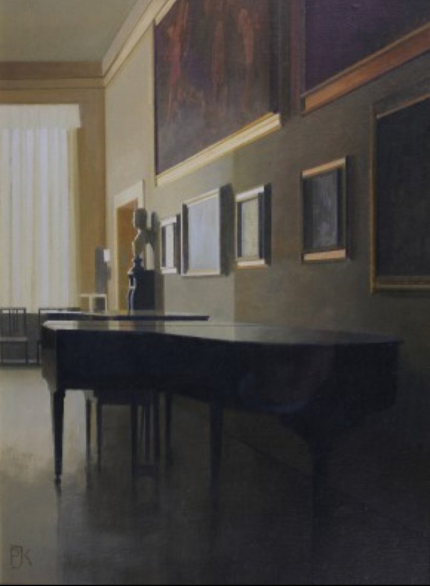 ahistoryinart's tweet photo. 'The Music Room.' (c1980) This is the art of Peter Kelly who specialised in  minimal and highly atmospheric interiors. You may well not have heard of him, but when you come across his work, you'll wonder why you haven't. https://t.co/RZmbCls7Mz