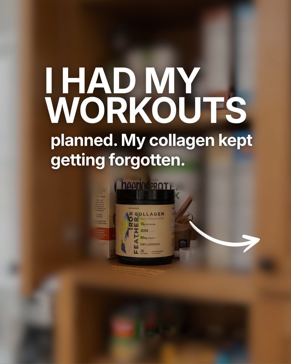 cleanformnut's tweet photo. I could plan a workout, but somehow kept forgetting the collagen in my cupboard. Putting Iron Feather next to my coffee maker made it part of a routine I already had. 

#CleanformNutrition #IronFeatherCollagen #CollagenRoutine #MorningCoffee #FitnessRoutine https://t.co/F2moavl4YD