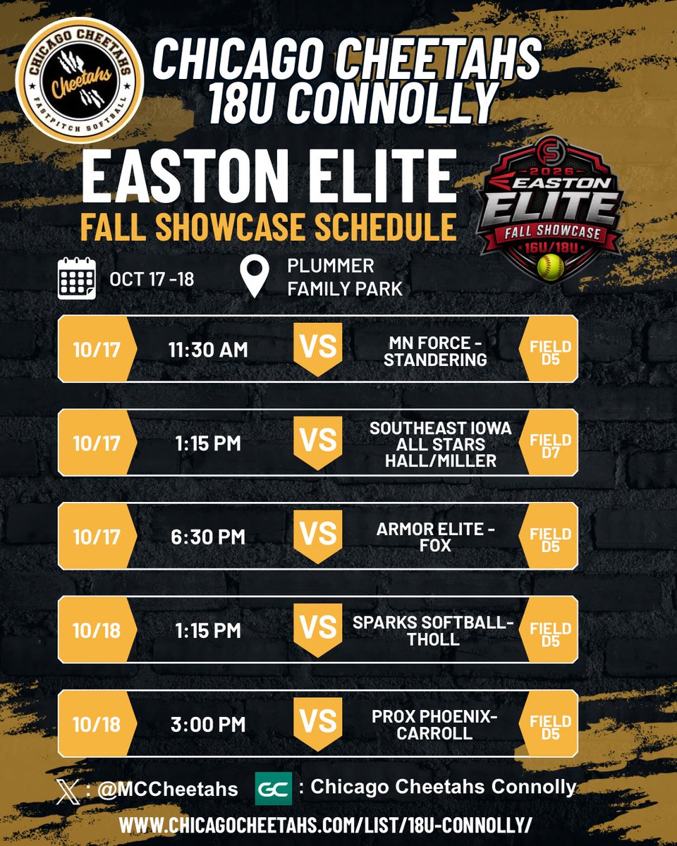 MCCheetahs's tweet photo. 🥎Schedule Drop‼️Come check us out @SavvyTourneys Easton Elite Fall Showcase in St. Louis #FlyWithMason #GoCheetahs #WePlayFast @BoDomeBville @ExtraInningSB @LineDsoftball @Los_Stuff @tagupSoftball @thealliancefp https://t.co/PBiiq91TyO