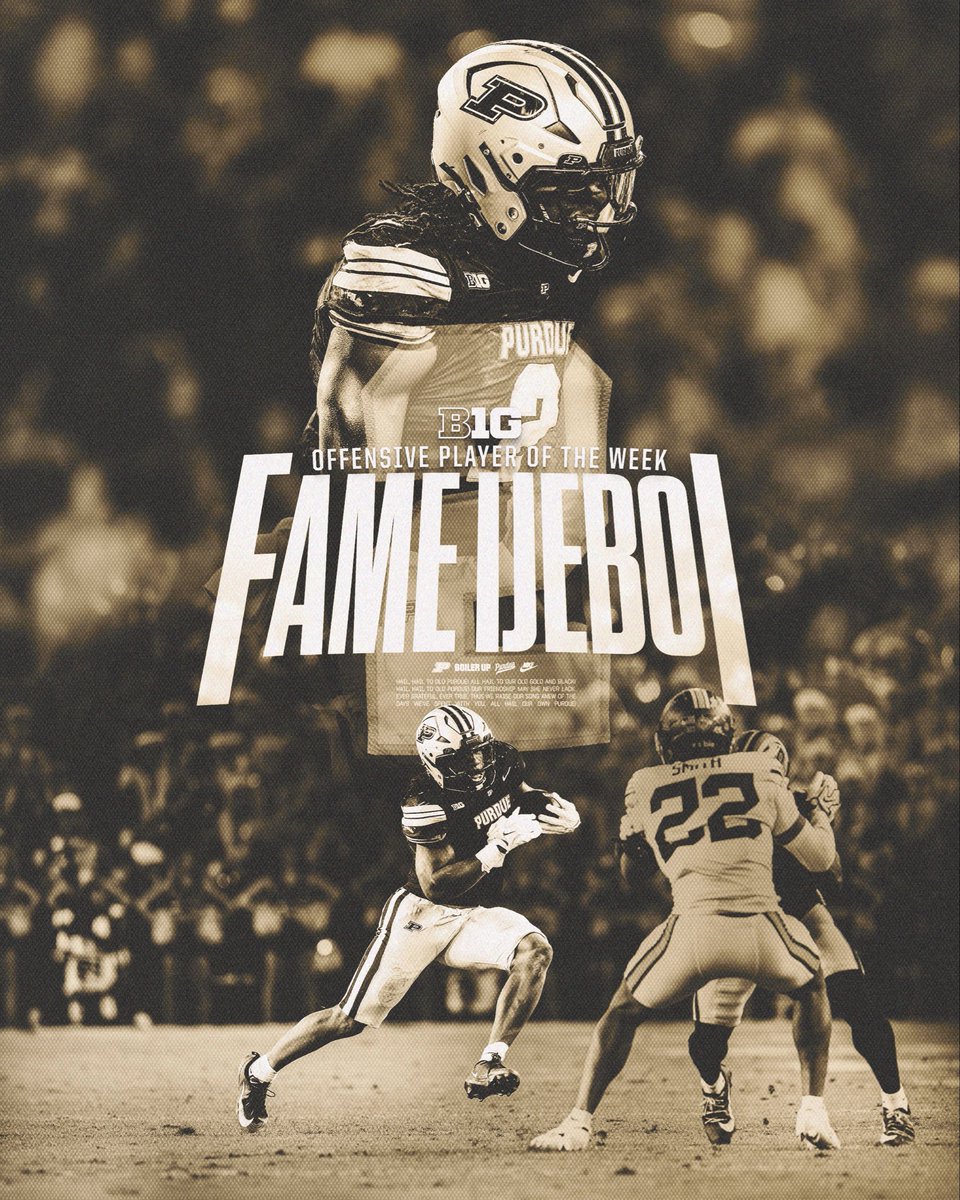 BoilerFootball's tweet photo. No doubt about it 🚂💨

@FameIjeboi is the Big Ten Offensive Player of the Week! https://t.co/6ghfhWbo1q