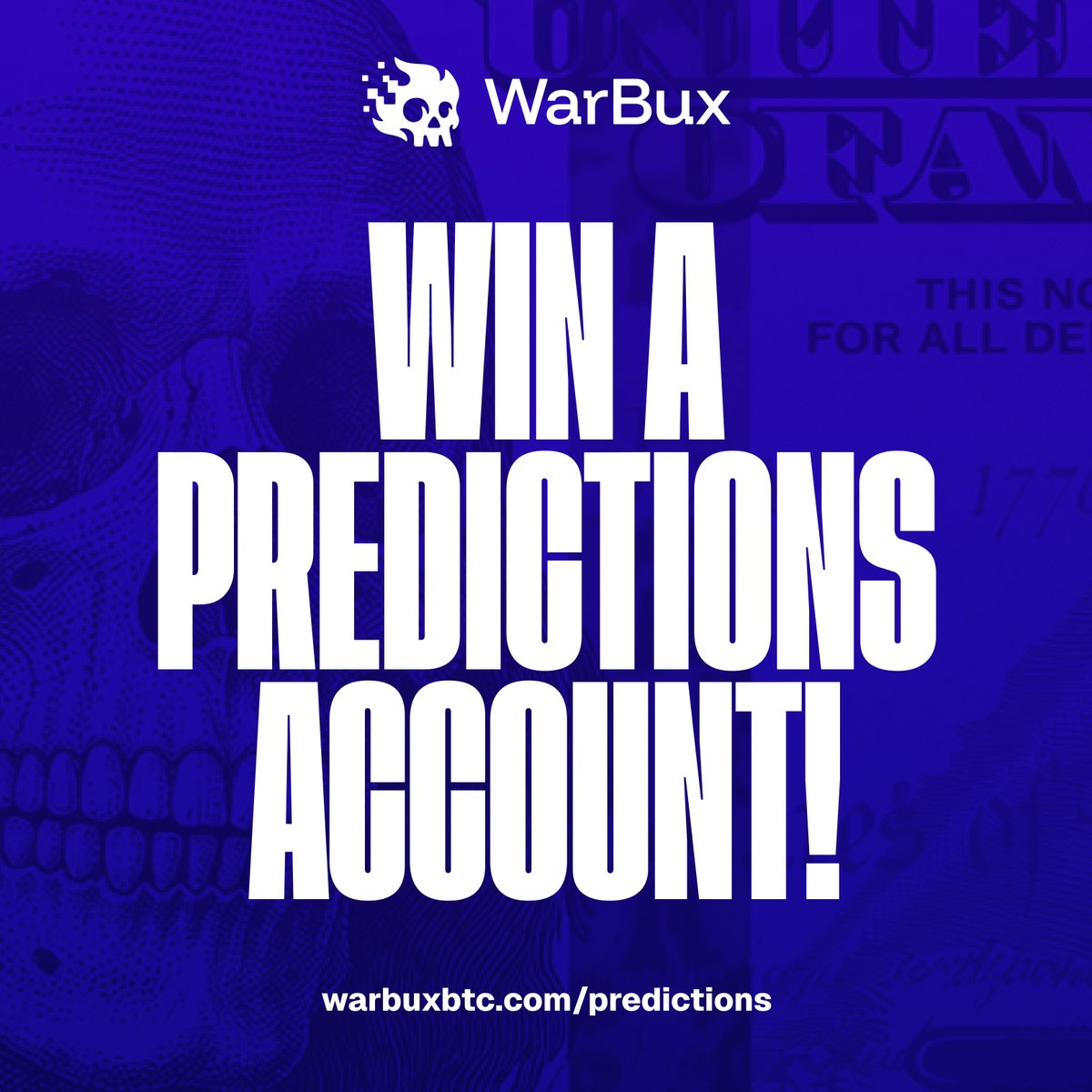 warbuxbtc's tweet photo. Win A WarBux Prediction Markets Account! 

We are giving away 10 - 5k Prediction Market accounts. To enter  just complte the following:

💀 Follow WarBux
🧑‍🤝‍🧑 Tag a friend who will want a WarBux PM account
🚩 Repost this post

Good Luck. We will announce the winners Friday 10.16 https://t.co/L9VS7jtxsV