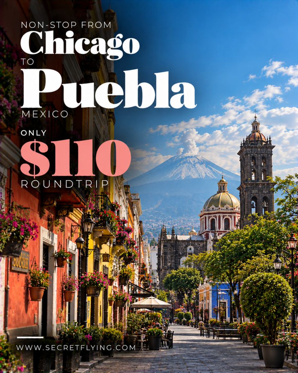 SecretFlying's tweet photo. 🔥 Non-stop from #Chicago to Puebla, Mexico for only $110 roundtrip #Travel

https://t.co/FJq3EFjdWN https://t.co/LOsJA7NIDh