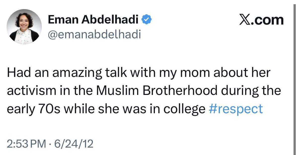 EYakoby's tweet photo. Abdul El-Sayed’s sister is deleting posts admitting that her family are active within the Muslim Brotherhood.

It would be a shame if this went viral. https://t.co/7OfWiIq8My