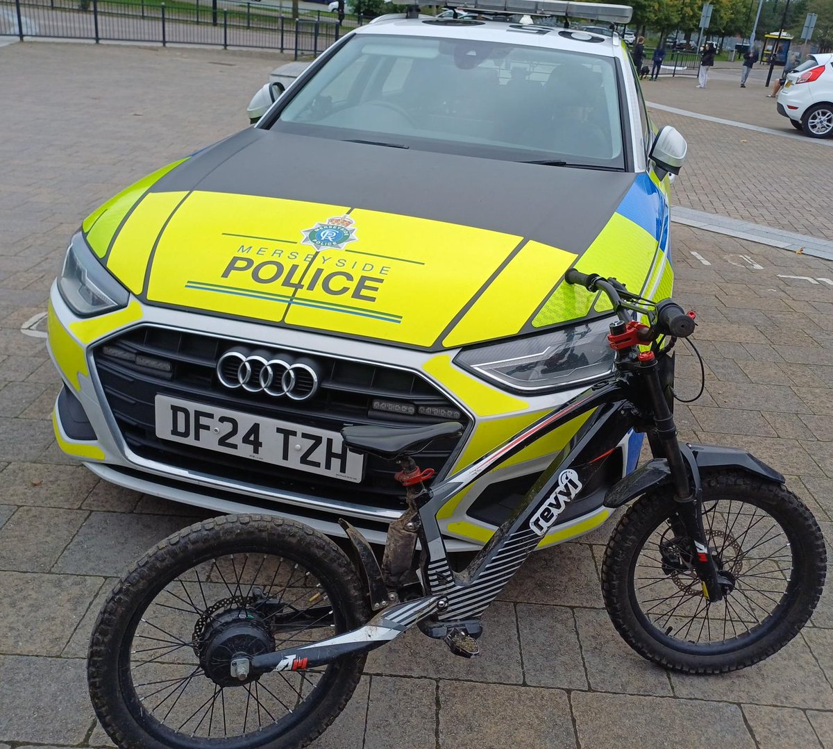 MerPolTraffic's tweet photo. This motorcycle was being ridden around the #Huyton area and then tried to evade officers in a wooded area. Officers entered on foot and detained the rider. Motorcycle #seized for having no insurance. https://t.co/r6NVQkk2GG