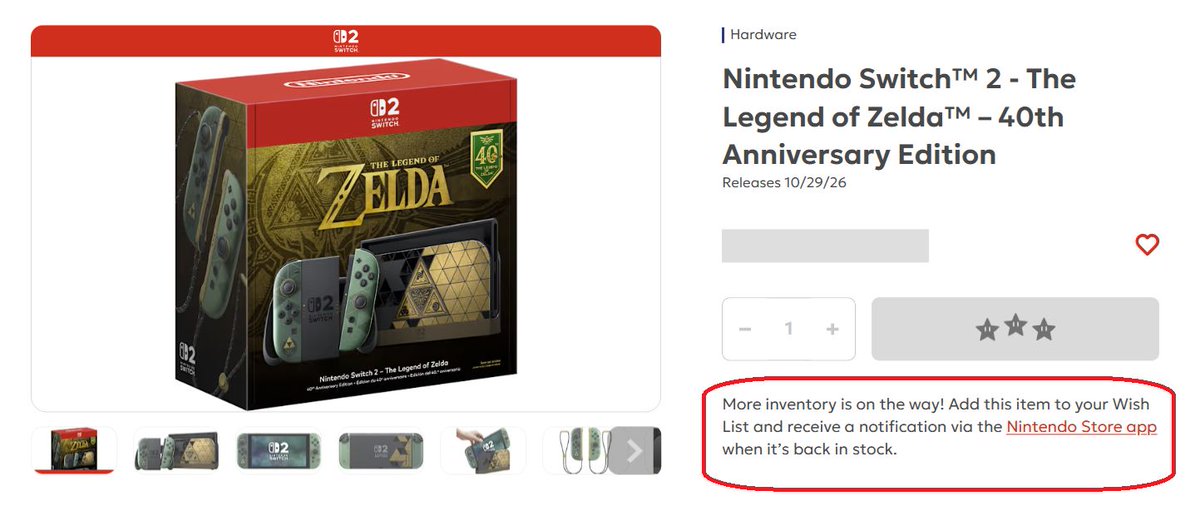 NinWire's tweet photo. Nintendo of America has confirmed that more stock of the Zelda 40th Anniversary Switch 2 console are on the way!

Keep an eye on these links:

Nintendo: https://t.co/KQwlFNxxZJ 
Amazon: https://t.co/ZsFUKurGzA 
Walmart:https://t.co/ZsFUKurGzA 
Target: https://t.co/mvtdaCDCxa 

(#ad)