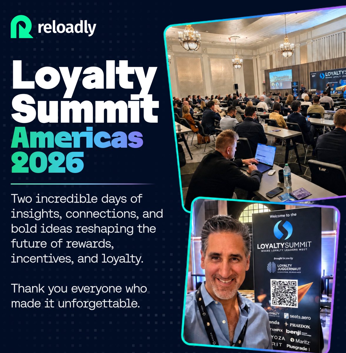 Reloadly's tweet photo. Loyalty Summit Americas 2026 🇺🇸

Two days in Chicago exploring the future of loyalty, rewards, and customer engagement. 🤝

🤖 AI and personalization
📈 Loyalty program economics
🎁 Better reward experiences
Thanks to everyone who made it a great event!
#LoyaltySummit #Rewards https://t.co/GgLYFEhc8G