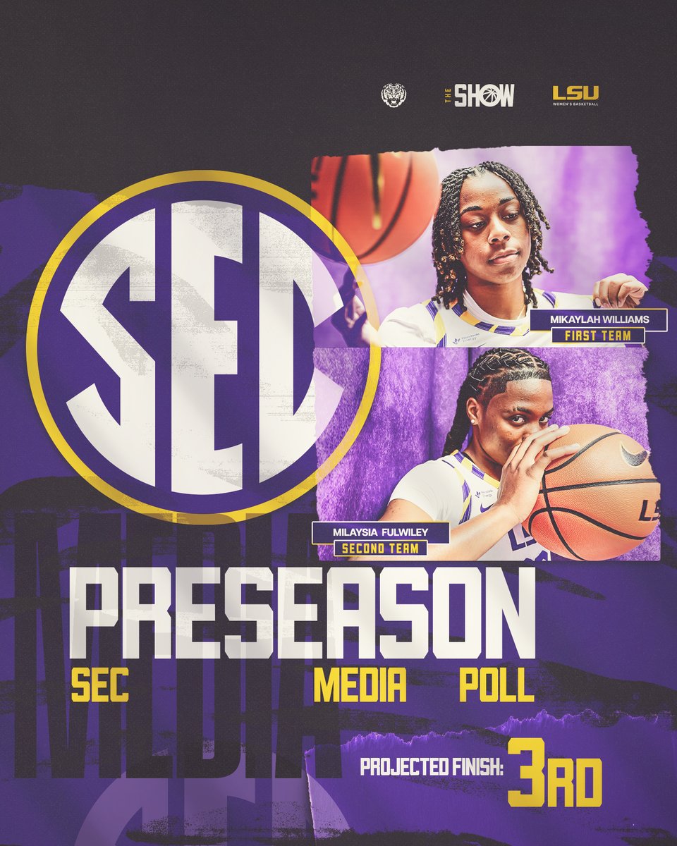 LSUwbkb's tweet photo. Mikaylah Williams &amp; MiLaysia Fulwiley have been named to the league's media preseason All-SEC teams!

@mkwill12_ | @MilaysiaF https://t.co/h4eOMqBowz