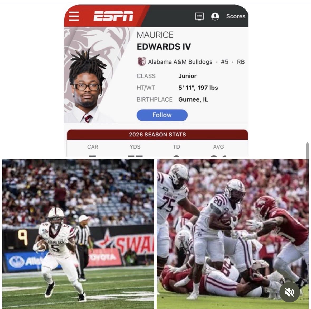 GridironRams's tweet photo. NEXT LEVEL Rams/COLTS. This is Maurice “Mo” Edwards a former Colt Legend. Mo is D1 RB at ALABAMA A&amp;M. He has battled injuries through the years and yet GRINDS on. He lives by #BooksSteelGrind. Proud of him. @aamuathletics @grayslakecolts https://t.co/2ZAfGoWvlT