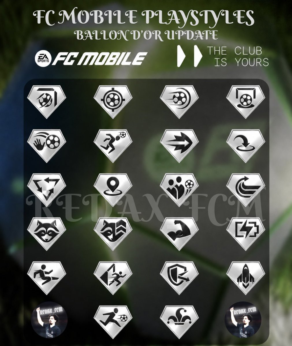 REDAX_FCM's tweet photo. 🚨 FC MOBILE PLAYSTYLES UPDATE CONCEPT BASED ON THE LEAKS! 👀🏆

💗 Pink | 🥇 Gold | 🥈 Silver | 🥉 Bronze

Which is your favourite playstyle? 🔥

Concept by: @REDAX_FCM ❤️

#FCMobile #FCMobile27 #BallonDor #FCMobileLeaks #FCMobileConcept https://t.co/asfBYtMlSm