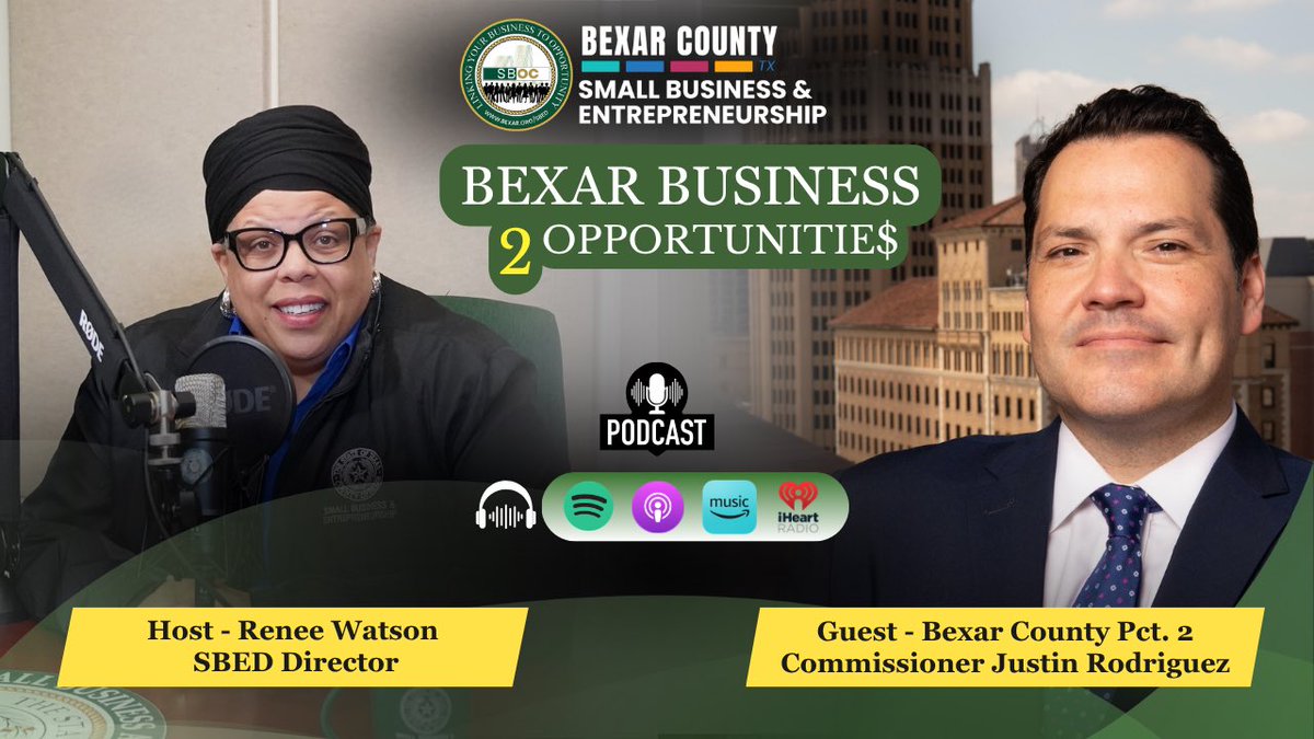 smwbe's tweet photo. IT’S HERE! Introducing the Bexar Business 2 Opportunitie$ (BB2O) Podcast, a podcast dedicated to sharing opportunities and resources to help local businesses start, grow, and succeed.
#BexarBusiness2Opportunitie$ #BB2O #BexarCounty #SBED #SBOC #SLOVBE https://t.co/xtG7PUAPOA