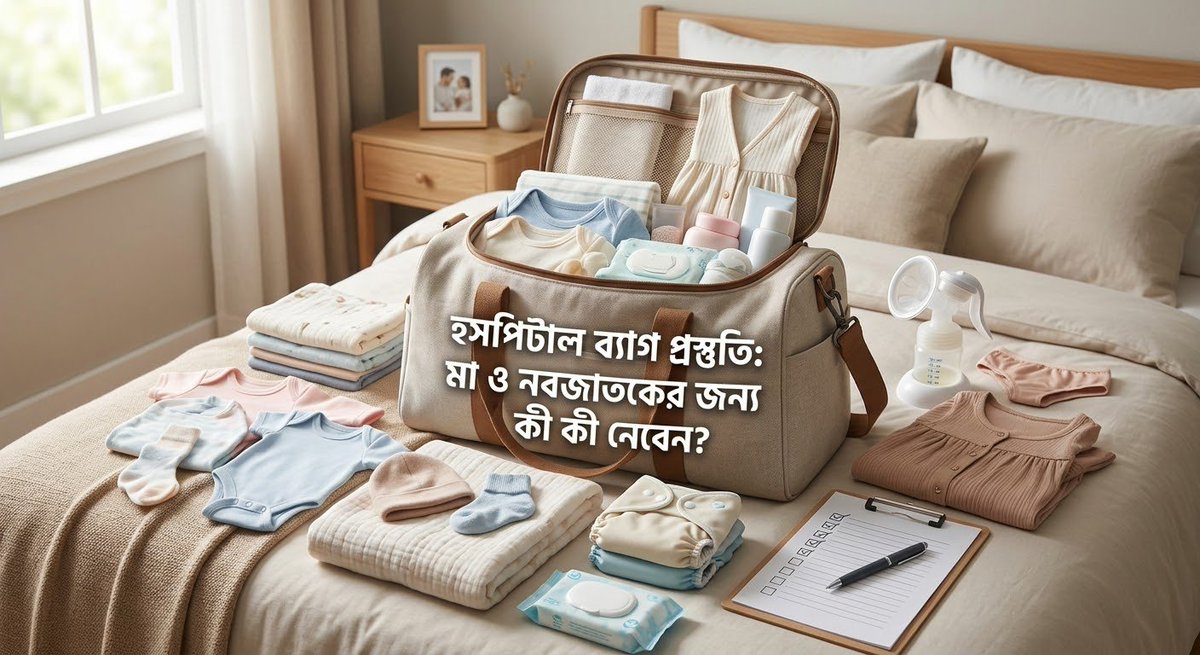 kindergart69243's tweet photo. Hospital Bag প্রস্তুতি: মা ও নবজাতকের জন্য  কী নেবেন? ​ মা-র জন্য: ​২-৩ টি সুতি ফ্রন্ট-ওপেন ড্রেস, ​ম্যাটারনিটি প্যাড, নার্সিং প্যাড ও স্লিপার + প্রয়োজনীয় সকল কাগজ. বাবুর জন্য: ​৩-৪ সেট সফট সুতি কাপড় বা জামা ​সুতি কাঁথা, বেবি ক্যাপ-মোজা, ডায়াপার❤️ 
#Kindergarten #HospitalBag https://t.co/C7bUnF5Ddg