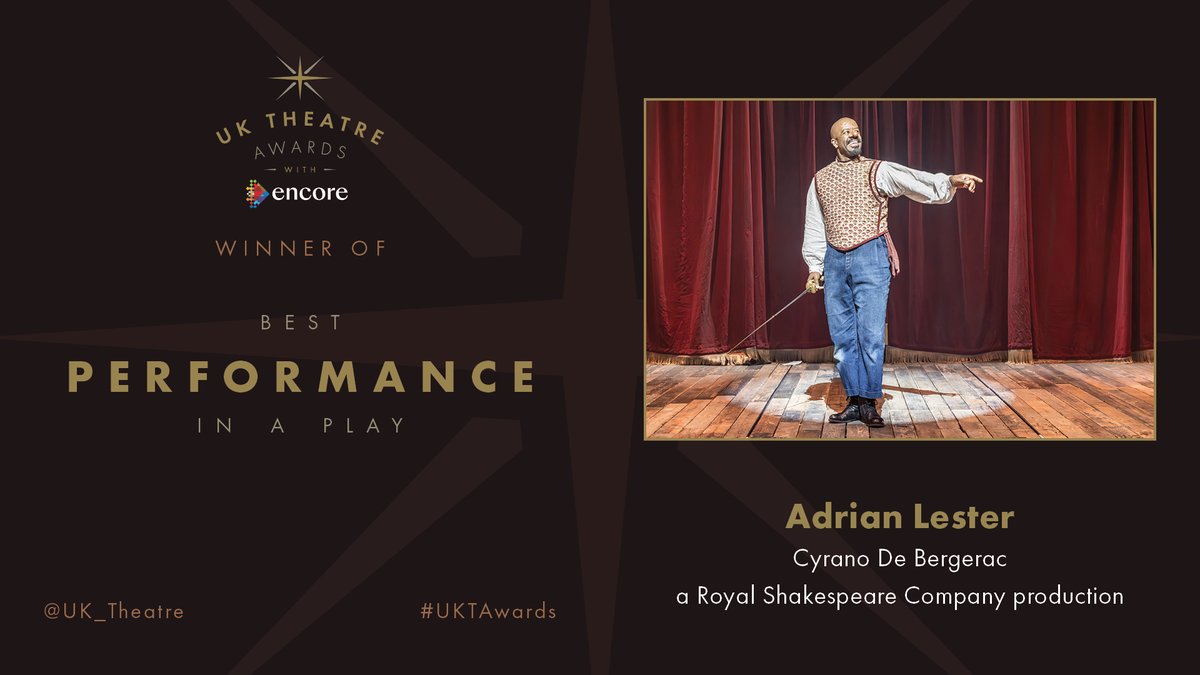uk_theatre's tweet photo. The winner of the UK Theatre Award for Best Performance in a Play is Adrian Lester for Cyrano De Bergerac, a Royal Shakespeare Company production.

#UKTAwards https://t.co/Mkvk8SmnZM
