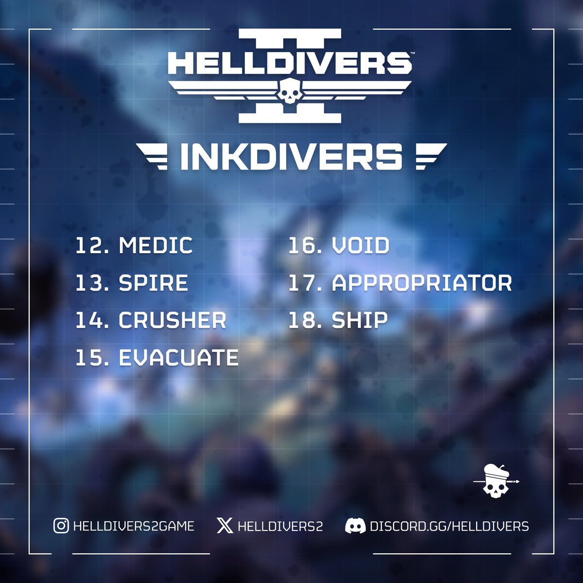 helldivers2's tweet photo. Helldivers, the Inkdivers vocabulary grows with each week.

Participating in #Inkdivers? Share your pieces and tag us. https://t.co/v2jqXm2dXB
