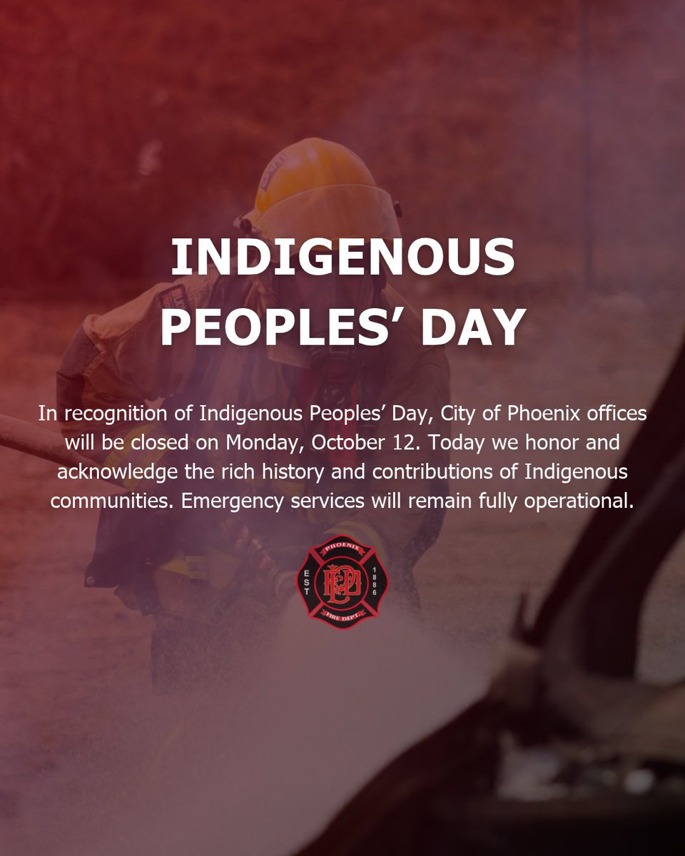 PHXFire's tweet photo. On Indigenous Peoples’ Day, we honor the enduring history, resilience, and contributions of Indigenous communities. At Phoenix Fire, we’re proud to serve every member of our community with respect, unity, and dedication. 🚒 #PHXFire https://t.co/NZzztupP1v