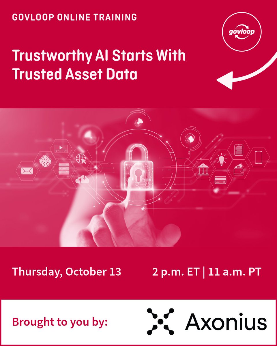 GovLoop's tweet photo. Join us tomorrow at 2 p.m. ET with @Axonius to explore why trusted asset data is critical for AI success.

🎟️ Save your seat: https://t.co/uNKs25lp5a

#ArtificialIntelligence #Cybersecurity #DataStrategy https://t.co/mRvwsuvXg5