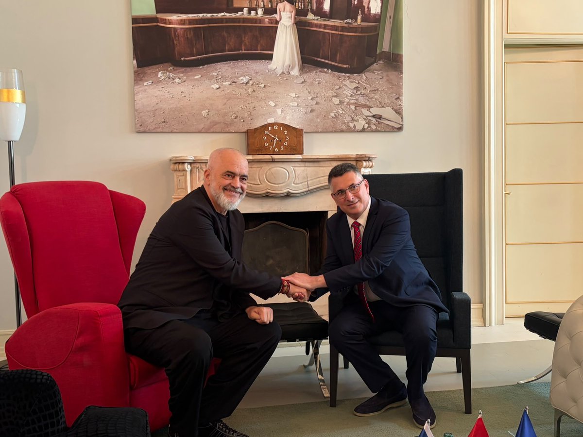 gidonsaar's tweet photo. I was pleased to meet today in Tirana with Prime Minister of Albania @ediramaal.

Prime Minister Rama has led Albania continuously for 13 years, and in my opinion, is one of the most prominent and valued leaders in the world today.

He is a clear and courageous voice on the international stage. He is also a steadfast friend of Israel, who has stood by our side in challenging times. We greatly appreciate his commitment to Israel's security and his resolute stand against antisemitism and terror.

This was an in depth conversation about advancing relations between our countries, as well as about the situation in the Middle East and the Western Balkans.

Thank you, Edi, for your true  friendship and for Albania's deep friendship with Israel! 🇮🇱🇦🇱