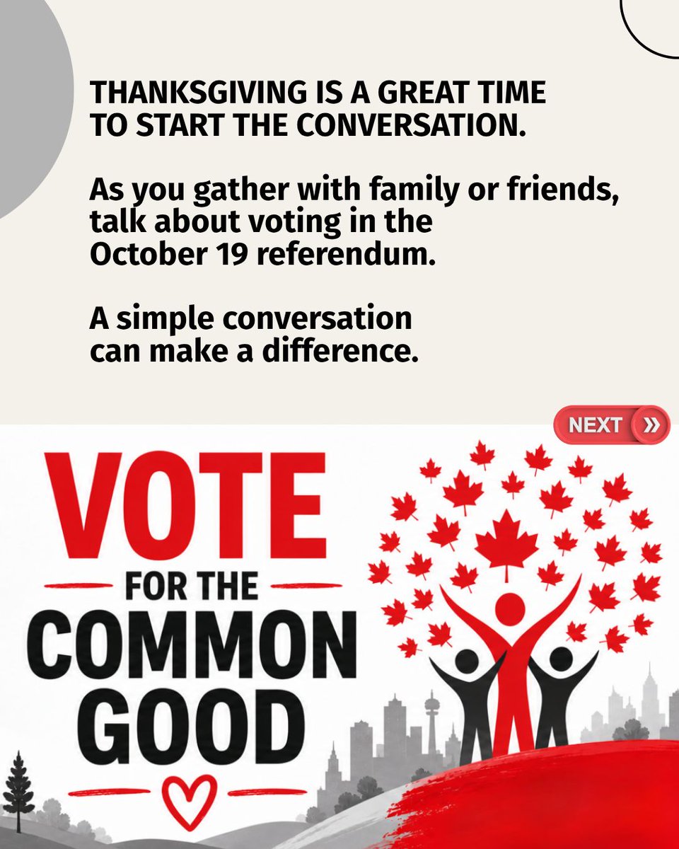 CommonGoodYYC's tweet photo. 🦃 8 DAYS TO GO!

Day 3: Pass the Turkey. Talk About Voting!

This Thanksgiving weekend, ask family or friends:
Are you planning to vote?
Do you know when and where to vote?

Advance Voting starts tomorrow: Oct. 13–17

#VoteForTheCommonGood https://t.co/FRSD134AAG