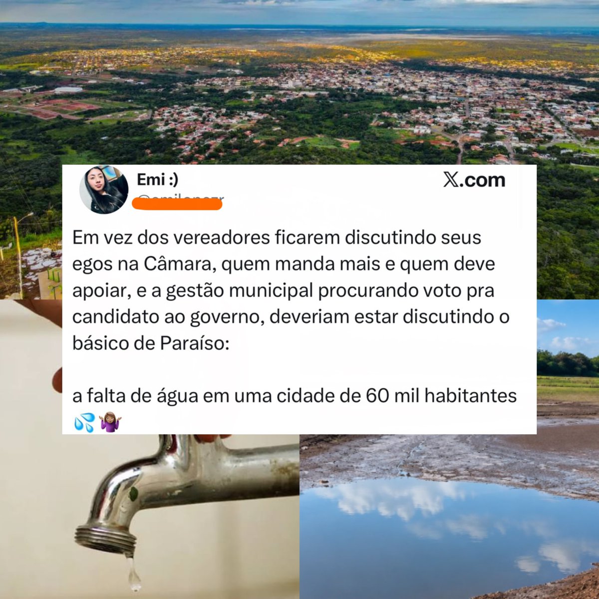 paraisonograle's tweet photo. 🚨Moradores vão às redes sociais e cobram posicionamento das autoridades diante da falta de água em Paraíso do Tocantins: “Vocês devem defender a população” https://t.co/GhUwOUfFRb