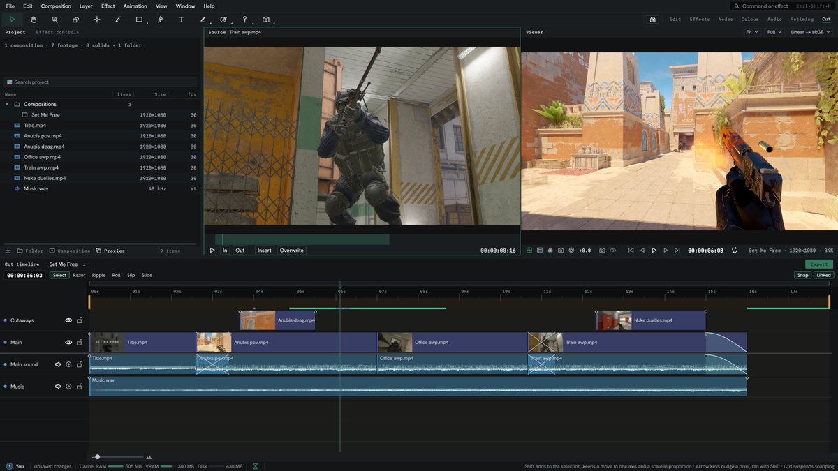 Luminalmvm's tweet photo. Lumit 0.7.0 is out, and it's the largest update so far!

A free, open source motion graphics editor, now with:
- preview links anyone can comment on
- shared projects kept online
- a backup of every save
- a Cut workspace

Supported on Windows, macOS, and Linux https://t.co/WFPHRobpOq