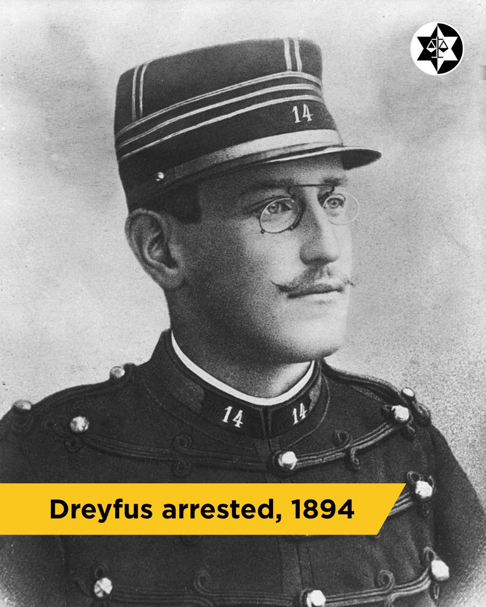antisemitism's tweet photo. On this day – 15th October 1894 – Captain Alfred Dreyfus was falsely arrested for espionage, because he was a Jew.

Despite overwhelming proof of his innocence, Dreyfus remained imprisoned for years. It took more than a decade of public pressure, legal battles, and courageous advocacy before he was finally cleared and reinstated in 1906.

The Dreyfus affair was one of the most momentous incidents in the history of European Jewry and antisemitism.