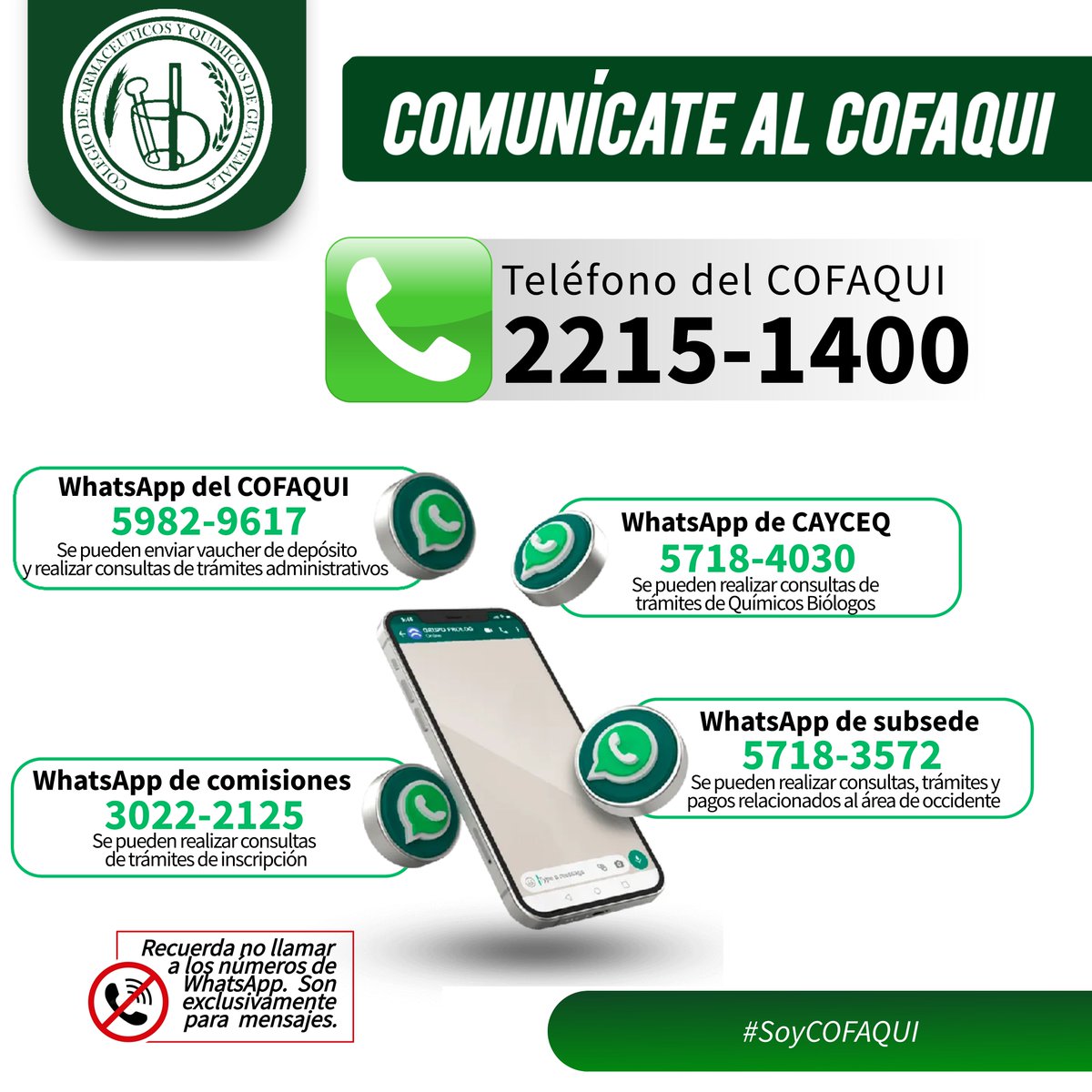 CofaquiGuate's tweet photo. 𝗜𝗡𝗙𝗢𝗥𝗠𝗔𝗖𝗜𝗢́𝗡 𝗔𝗗𝗠𝗜𝗡𝗜𝗦𝗧𝗥𝗔𝗧𝗜𝗩𝗔🗂️

Comunícate con nosotros a través de nuestro servicio de WhatsApp institucional del COFAQUI.

😀 Será un gusto atenderte 

📵 No se responden llamadas en el número de WhatsApp

#SoyCOFAQUI https://t.co/47RTGOuNQ3