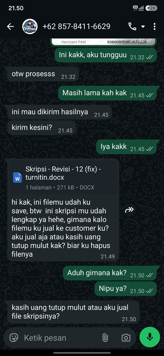 oxeaet's tweet photo. Guys hati² ya penipuan #jokitugas ‼️

Tandai nomornya 085784116629

Lebih tepatnya cek turnitin sih, kronologi ada di screenshot👇

#zonauang #zonajajan #jokitugas https://t.co/Z8KEgqSkTz