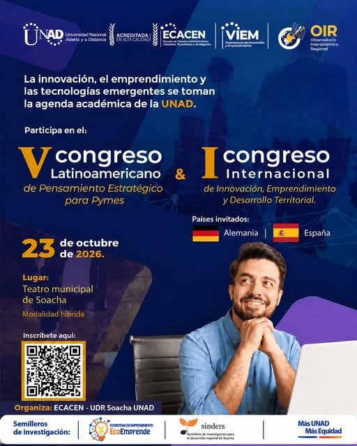 ElOIRdelaRegion's tweet photo. Semana del 12_17 Octubre seguimos sembrando en territorio, IV Convención Iberoamericana de Rectoras, Rectores y Líderes Educativos, concebida como el principal espacio iberoamericano para el diálogo estratégico y muchos otros eventos síguenos.
🚀¡Soacha será escenario de innovación, emprendimiento e investigación! La UNAD, a través de ECACEN–UDR Soacha, en articulación con el OIR, invita al V Congreso Latinoamericano de Pensamiento Estratégico para Pymes y I Congreso Internacional de Innovación, Emprendimiento y Desarrollo Territorial. 🌎
📅 23 de octubre a las 9:00 a. m.
📍 Teatro Municipal SUA, Soacha
💻 Modalidad híbrida 🇩🇪 Alemania y 🇪🇸 España, países invitados.
🔗 Inscripciones: https://t.co/C6VzmLBgBa
¡Conectemos saberes y transformemos territorios! 💡
#UNAD #Innovación #Emprendimiento #DesarrolloTerritorial