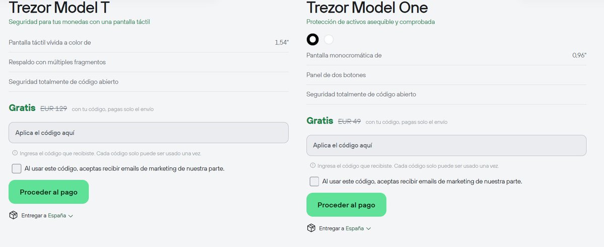 SecretoDefi's tweet photo. ATENCIÓN 📢

Si tienes un nivel superiro al 10 en el Jumper Pass, puedes reclamar GRATIS una cold wallet de Trezor

Acaban de añadir esta nueva recompensa (también si tienes nivel 6 o más, tienes 40% de descuento) para los usuarios más fieles

Para comprobar si eres elegible, conecta tu wallet y te darán un código exlclusivo para ti con el que canjeas el dispositivo (sólo pagas los portes de envío, unos 12€ para España):

🔗 https://t.co/TUhFtlEGMg

Una vez dentro, clicas al enlace oficial y te lleva a la web de Trezor

ESTÁS COMPRANDO DIRECTAMENTE A TREZOR

Lo digo para que no haya dudas tras lo ocurrido en Ledger

Hay dos opciones para los que tienen +10 de nivel:

· Trezor Model T > 129€ (gratis)
· Trezor Model One > 49€ (gratis)

Si eres los de nivel inferior a 6, sólo puedes reclamar el Model One

Recuerda añadir el código en el carrito de compra y listo

Muy buena jugada por parte de @jumperapp y @Trezor 🤝

¿La vais a reclamar?