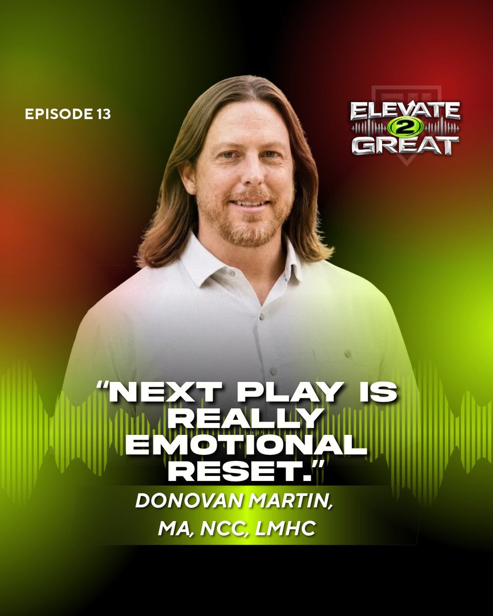 Elevate2GreatHQ's tweet photo. “Next play is really emotional reset.”
One mistake doesn’t have to become three.
Donovan Martin, MA, NCC, LMHC explains why athletes need to TRAIN their ability to reset in Episode 13 of Elevate2Great.
#Elevate2Great #NextPlay #MentalPerformance #StudentAthlete #Factory11 https://t.co/wDMphNBhlT