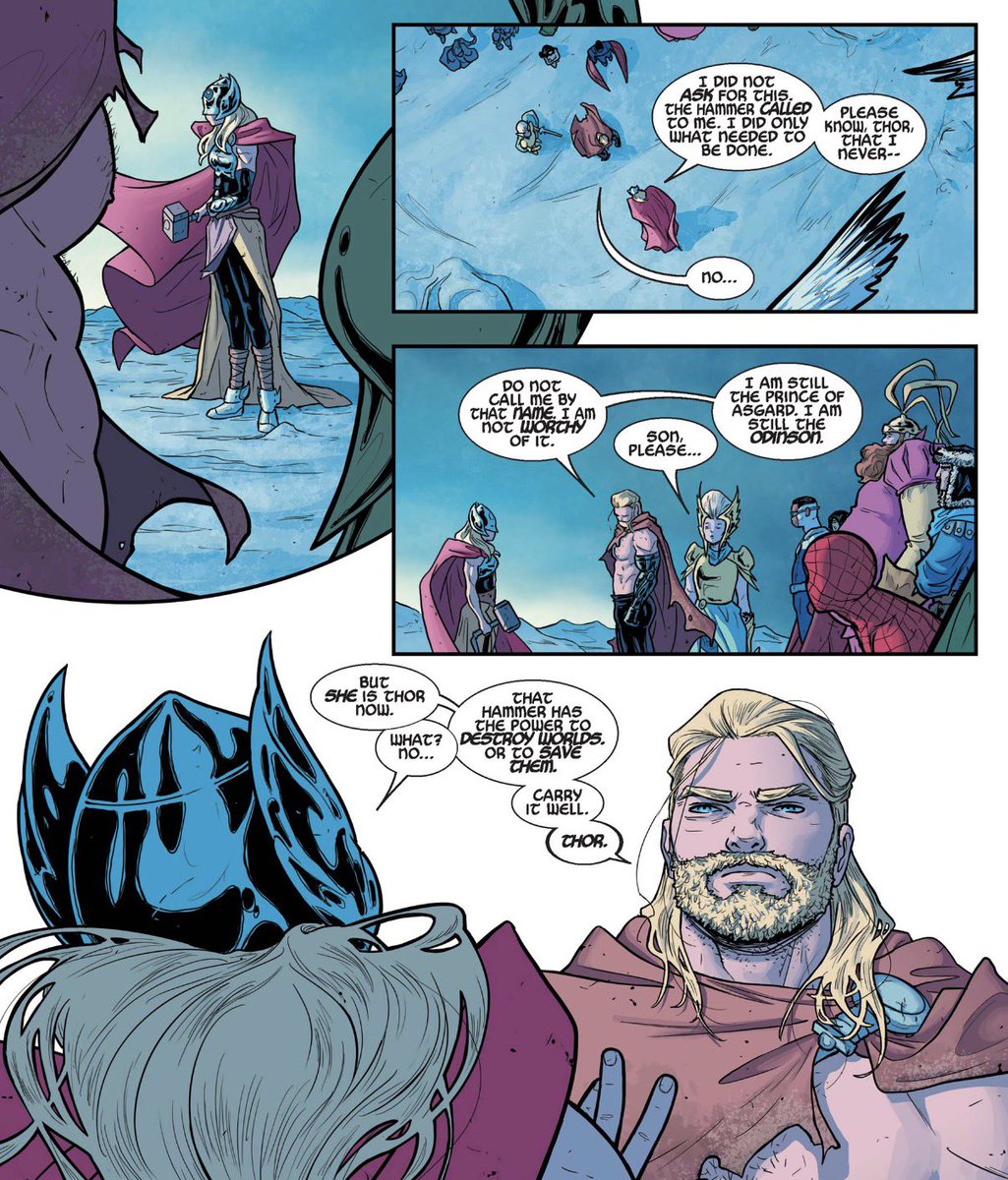 loventhunders's tweet photo. the pretty art distracted you guys from the reading words on the page apparently because this was literally explained in the fourth issue of her thor run https://t.co/dKDbvkdq6p